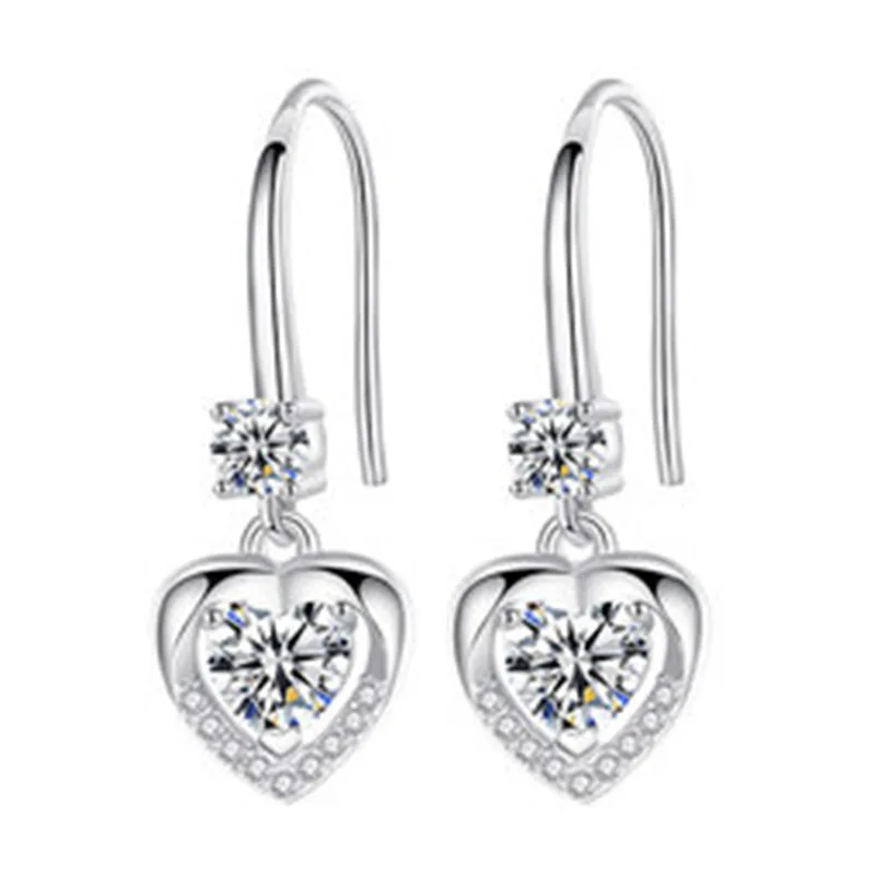 

Korean Fashion Small Love Shape CZ Pendant Earrings Full Bling Bling Mini Heart Crystal Dangle Earring For Graceful Ladies