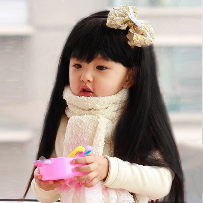 

child Children's wig girls wig 1-10 years old girls long hair girl's straight Neat bangs hair baby's wig cheap price factory