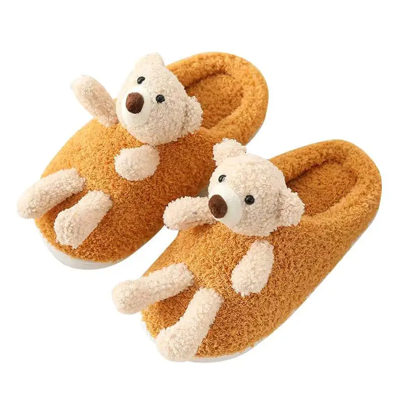 

Womens Indoor Warm Fleece Teddy bear Slippers Cartoon Winter Soft Cozy Booties Slip-on Shoes, Brown