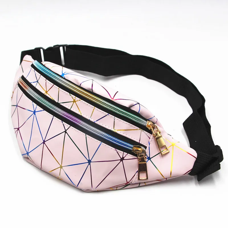 

Triangle Rhombus Geometric Hologram Stripe Printing PU Sports Waist Bag Fanny Pack, 3 choices