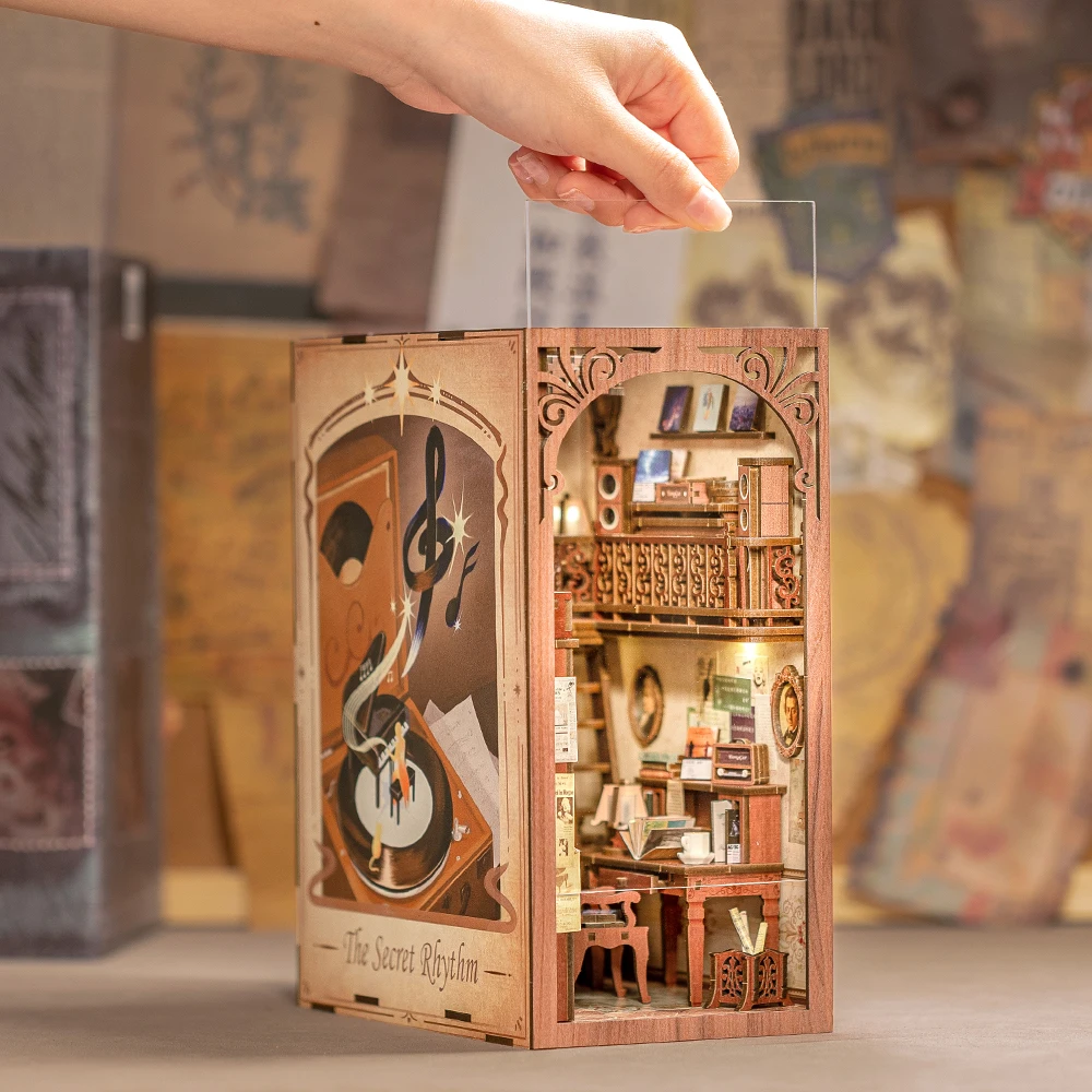 Cutebee DIY Wooden House Miniature Bookend Dollhouse Handmade Crafts Book Nook Shelf Insert Kits for Home Decoration