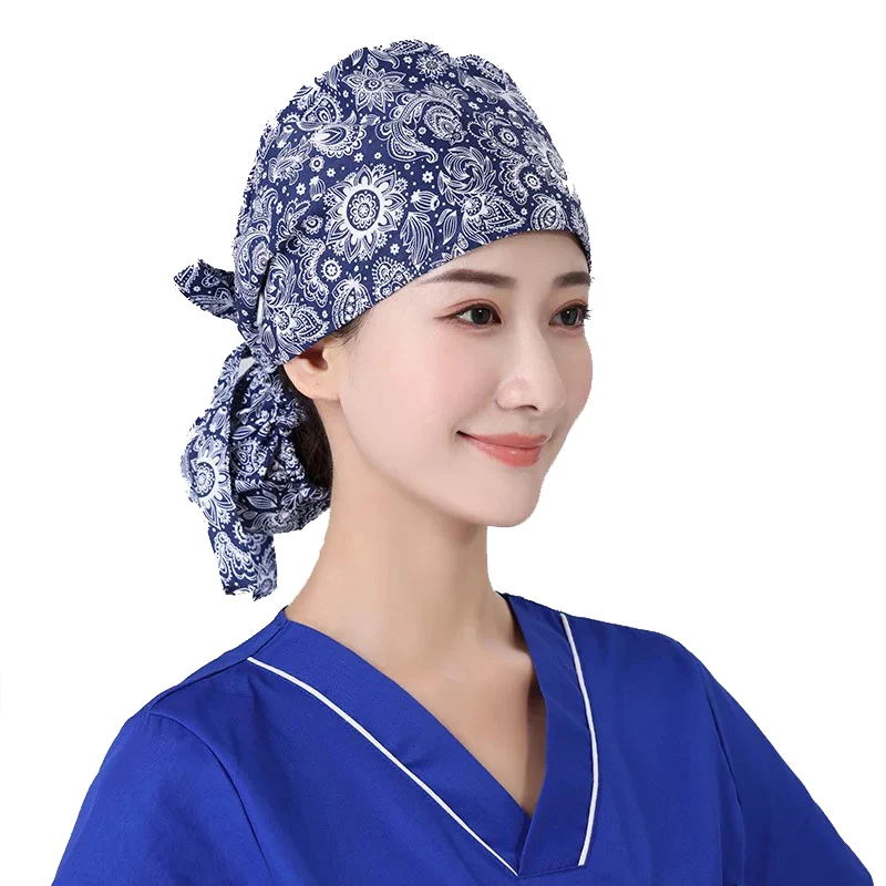 

Cartoon printing caps adjustable women operating work ponytail scrub hat, Solid dyed&printed