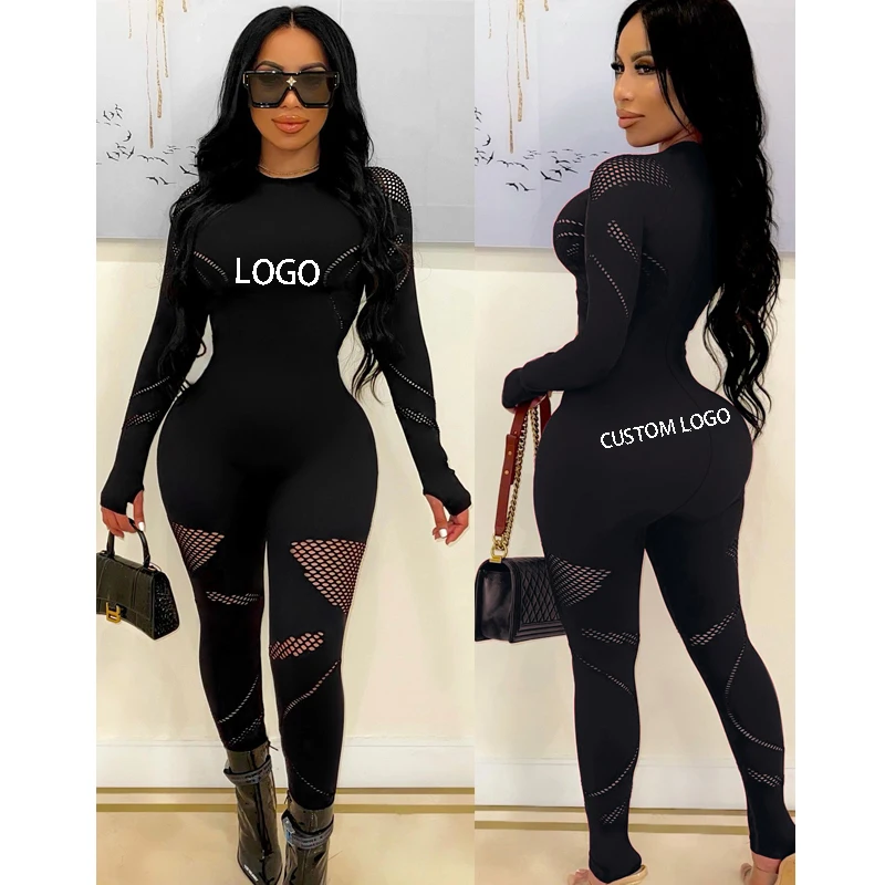 

Free shipping Fashion Solid color Zipper Long Sleeve Bodycon Jumpsuit Women sexy mesh jumpsuits, Color avaliable