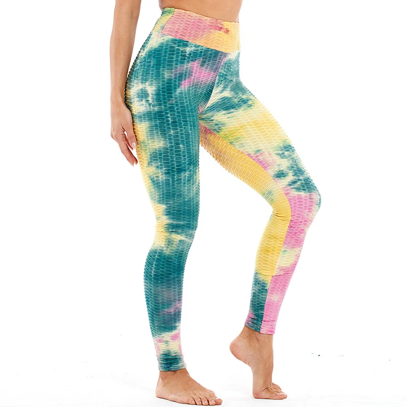 

Hot Selling Stretch High Quality Soft Sport Fitness High Waist Jacquard Yoga Pants Compression Tie Dye Leggings For Women