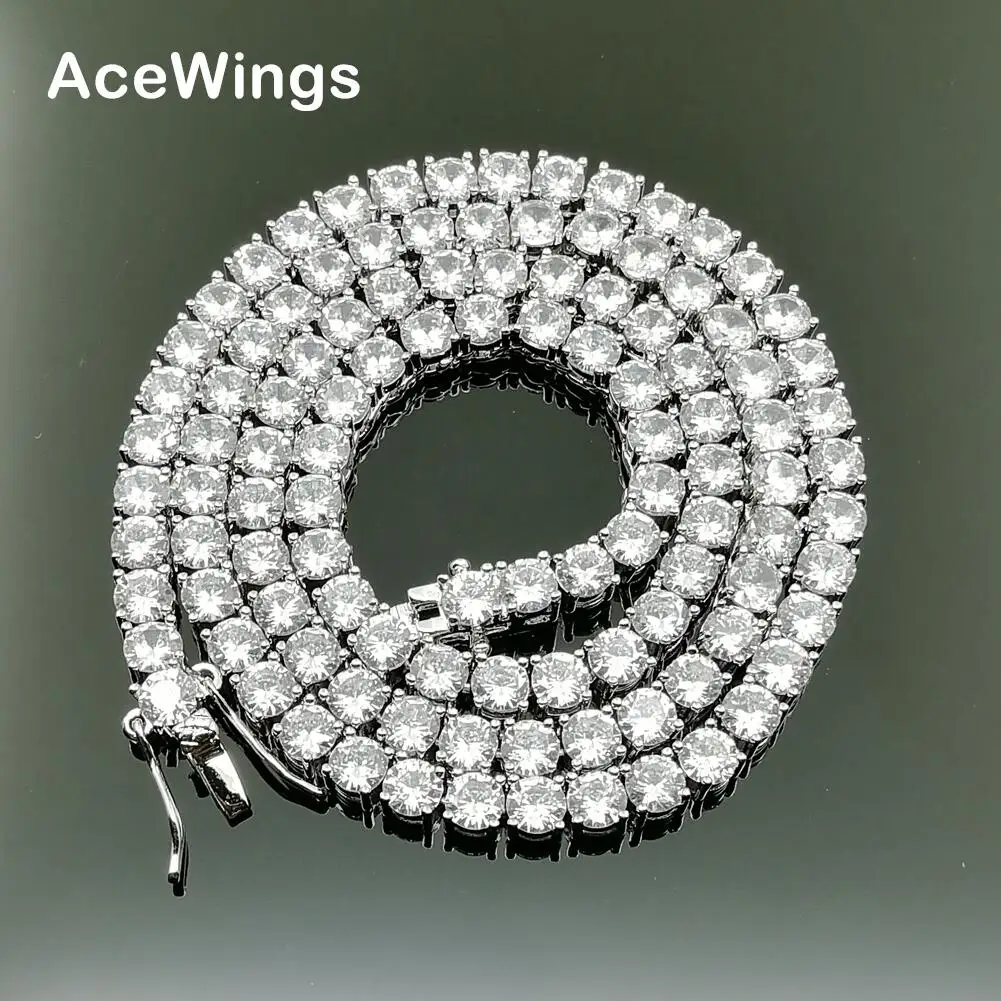 BC019 4mm Brass Zircon Tennis Chain 1 Row Necklace Hip Hop Bling Jewelry Gold Silver CZ Tennis Chain Necklace Iced Out