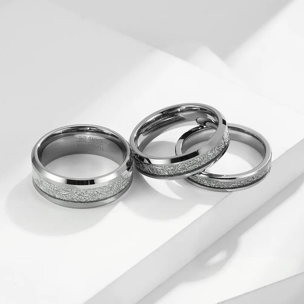 Poya K Ready to Ship Shining Polished Imitated Meteorite Tungsten Ring for Couple