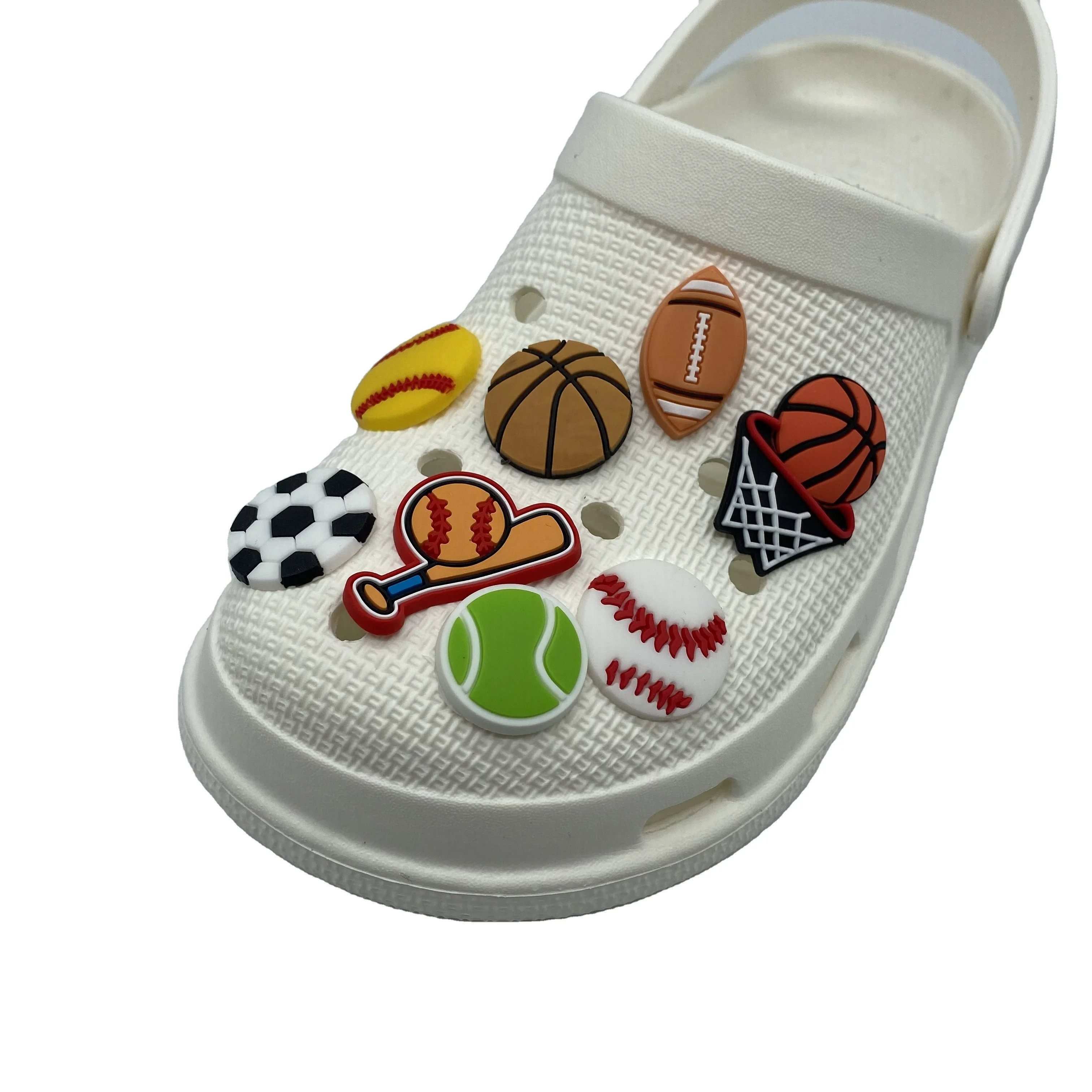 

Amazon Hot Selling Soft Pvc Custom Shoe Lace Charms Cartoon Sports Ball Soccer clog Shoe Decorations clog charms