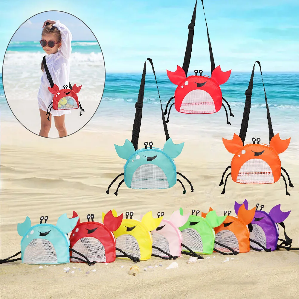 

Crab Shape Children Mesh Beach Bag Quick Dry Seashell Mesh Bag Beach Toy Bags for Holding Children's Toys Swimsuit Seashell