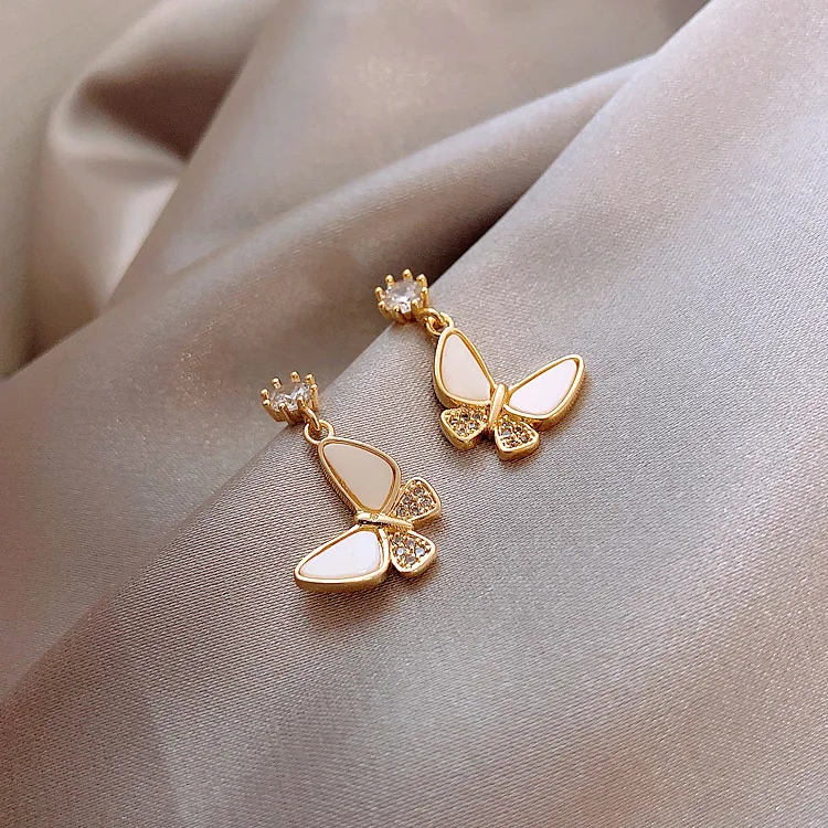 

fashion rhinestone 18k gold butterfly earrings