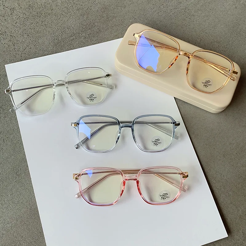 Vintage TR90 Anti-blue Light Square Eyeglasses For Women New Fashion Black Brown Computer Clear Glasses Frame Men Ferrule Shades