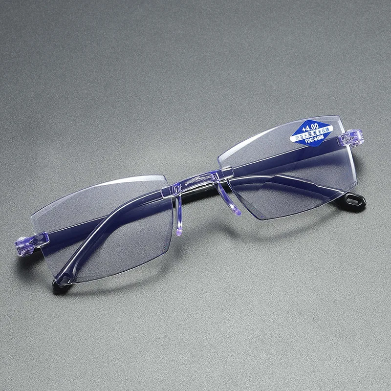 

2021 Newest wholesale smart zoom cheap rimless anti blue light dual focus elderly reading glasses men women reader glasses frame