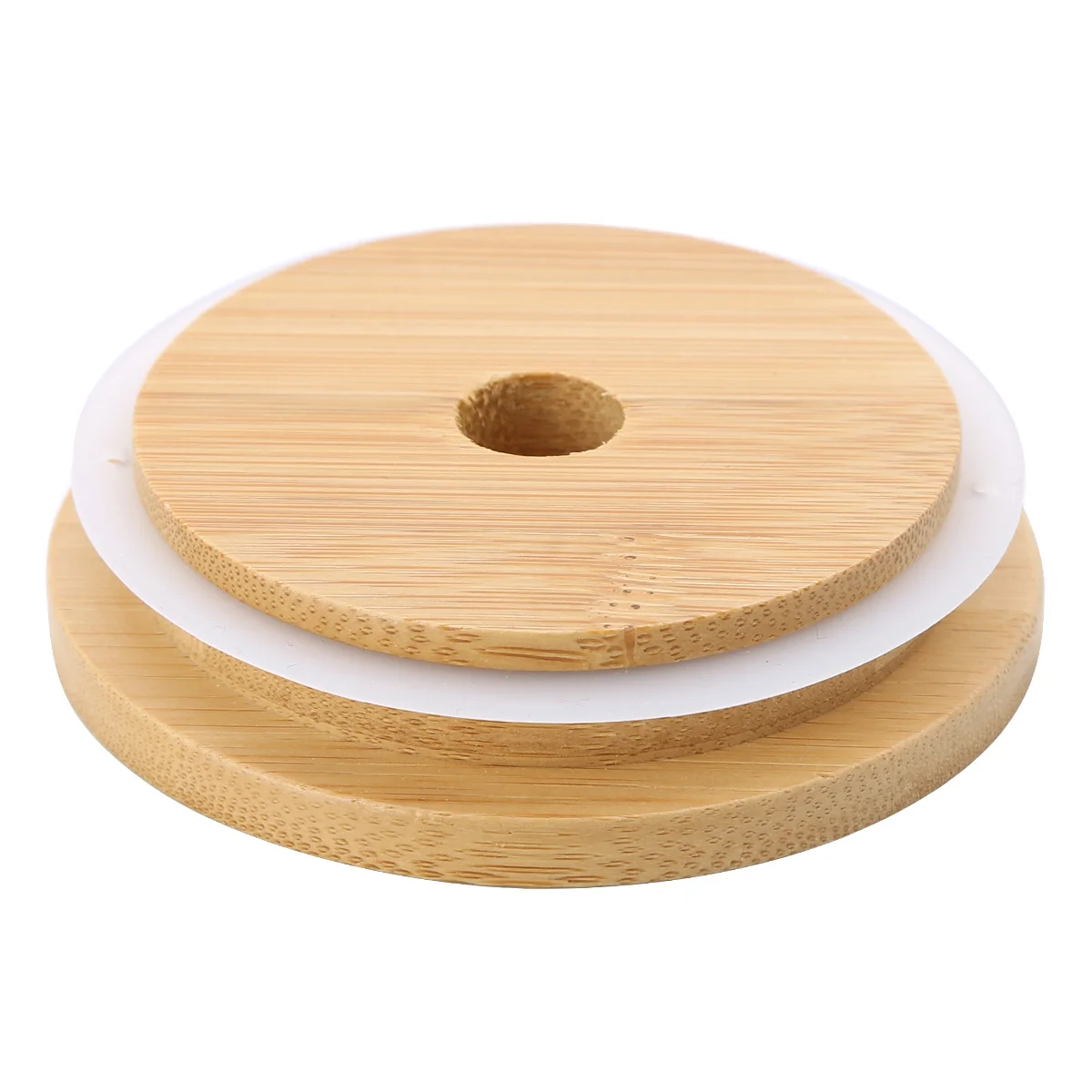 4pcs 70/86mm Bamboo Lids Reusable Silicone Seal Covers For Wide Mouth