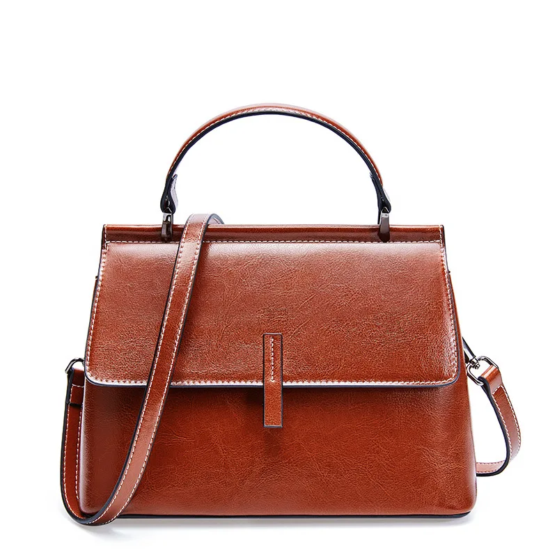 

2022 Cowhide Spring And Summer New Leather Shoulder Fashion All-Match Texture Oil Wax Cowhide Diagonal Bag, 4 colors