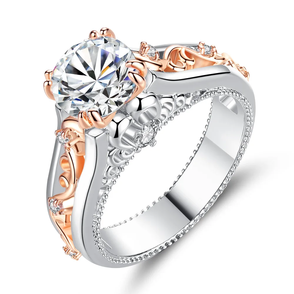 

Fashion Rings 2020 Women Rose Gold Plated wedding Ring Gemstone Topaz Champagne Jewelry Engagement Ring Diamond