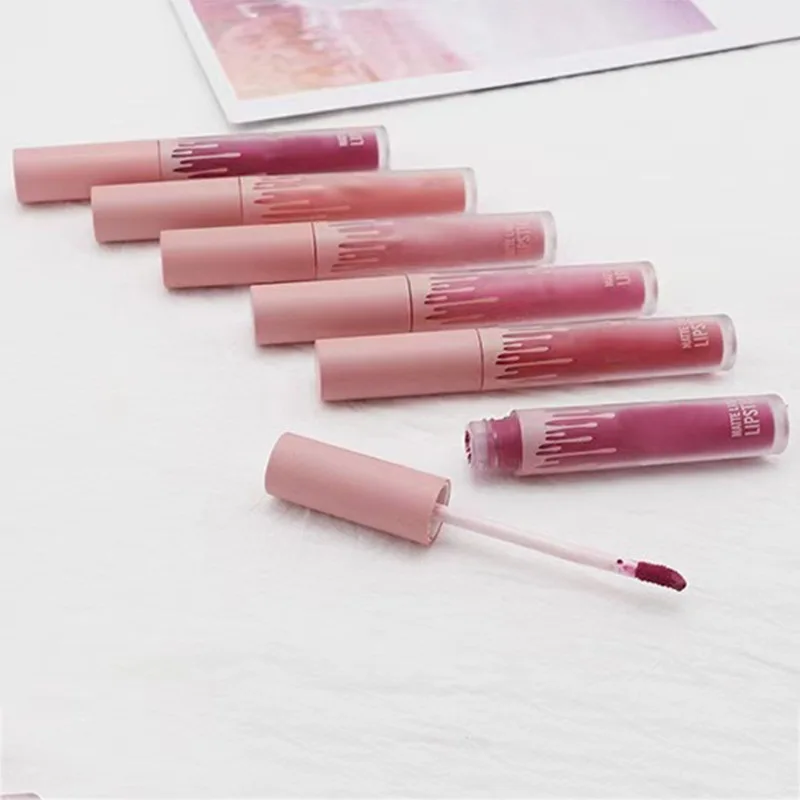 

new arrive custom 6 colors nude lip gloss pink tube private label waterproof liquid matte lipstick, 8 colours