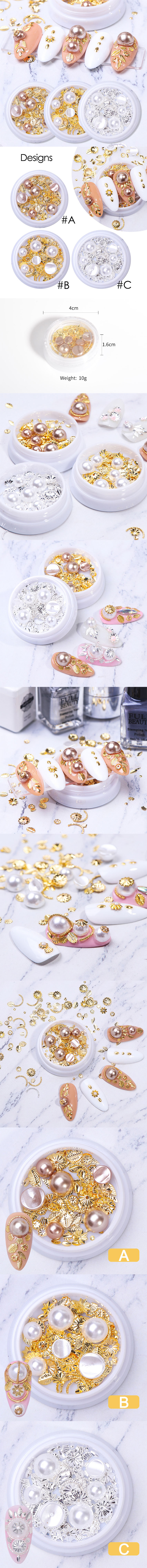 3d Nail Art Decorations Flat Back Nail Rhinestones Mixed Size Gold and silver leaf rivet Rhinestone