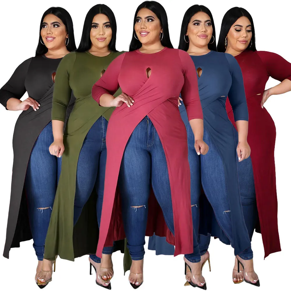 

21215-MX17 sexy solid color slit cut-out plus size dresses women sehe fashion