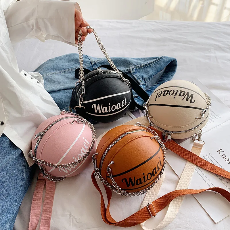 

Basketball handbag chain bag Ins wide shoulder strap single shoulder bag for women