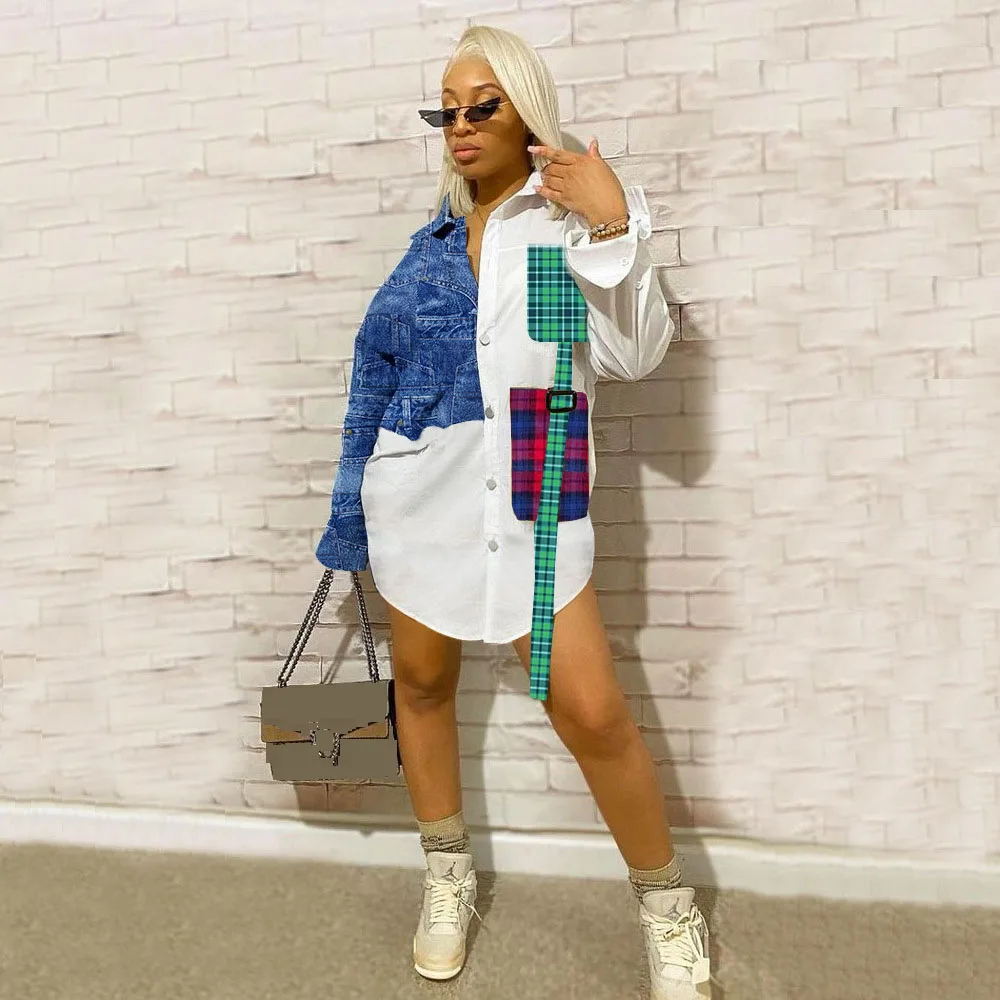 

Wholesale Bulk Loose Shirt Dress Long Sleeve Button Up White Mini Women Dresses Casual streetwear plus size 3XL