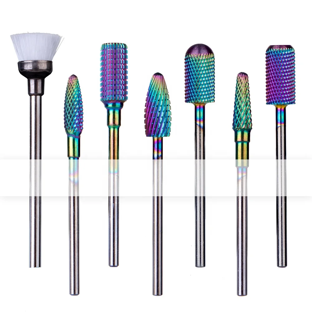 

7Pcs Combined Milling Cutter Manicure Tool Kit Carbide Nail Drill Bit Set, White;pink;yellow;purple;blue;black