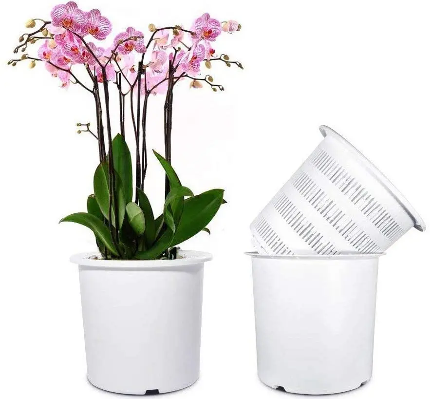 

7 Inch Plastic Orchid Pots Set with Holes and Mesh, Inner and Outer Plant Planters, Black/white /brown/ white+ black/black+ white