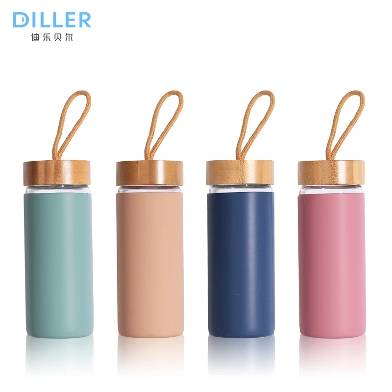 

Private label big capacity glass bamboo water bottle with bamboo cover