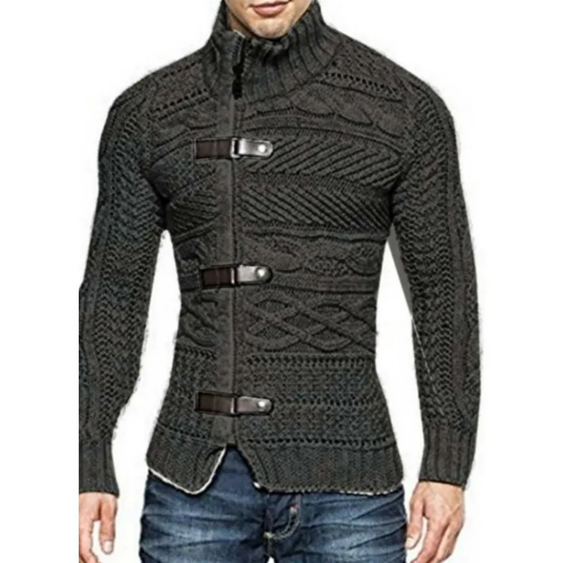 

Men's Sweater Cardigan Fashion Knitted Stand Collar Sweater Men Clothig Ropa Hombre Long Sleeve Solid Color Button Cardigan Coat