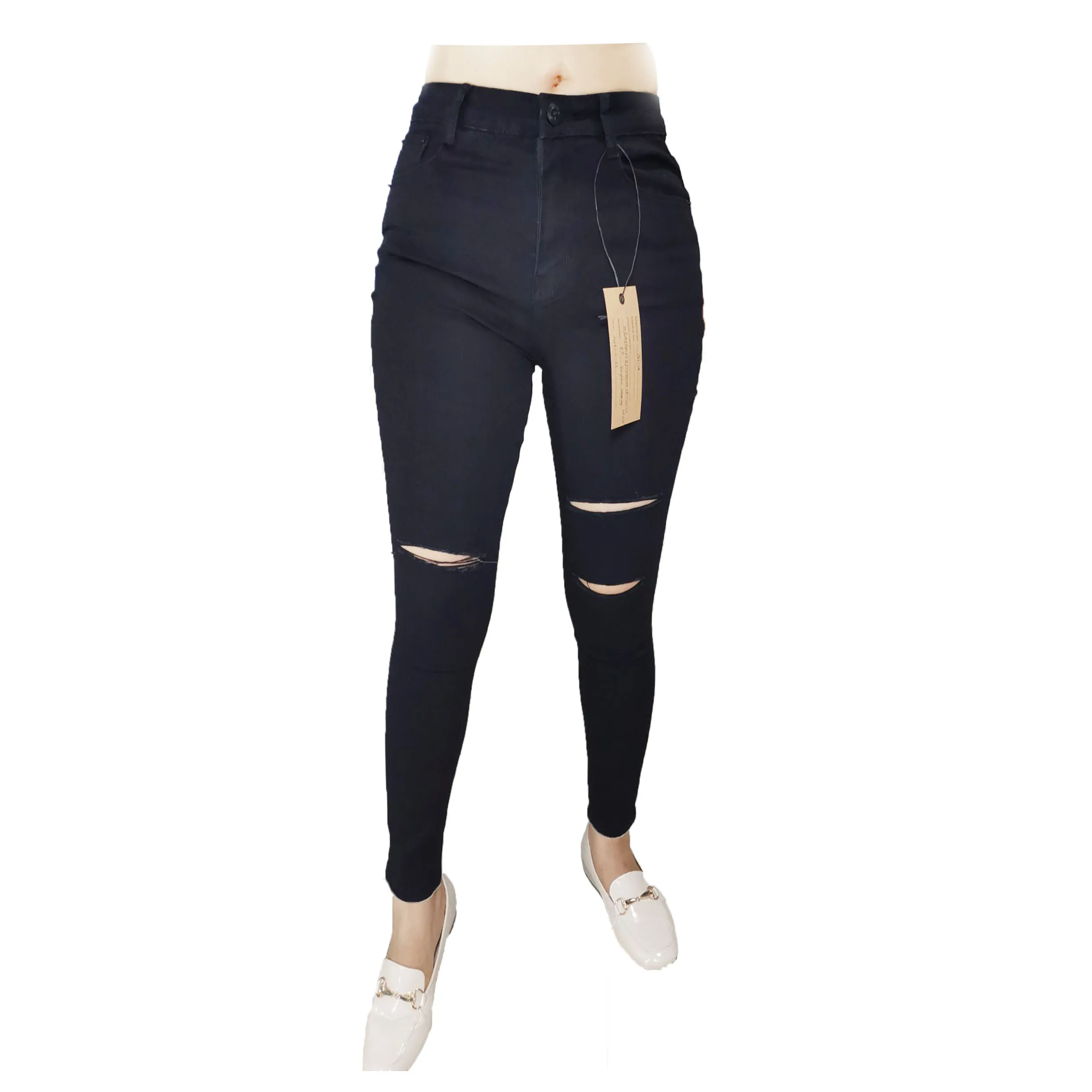 

Women skinny pencil stretch ripped jeans black color Jeans women denim