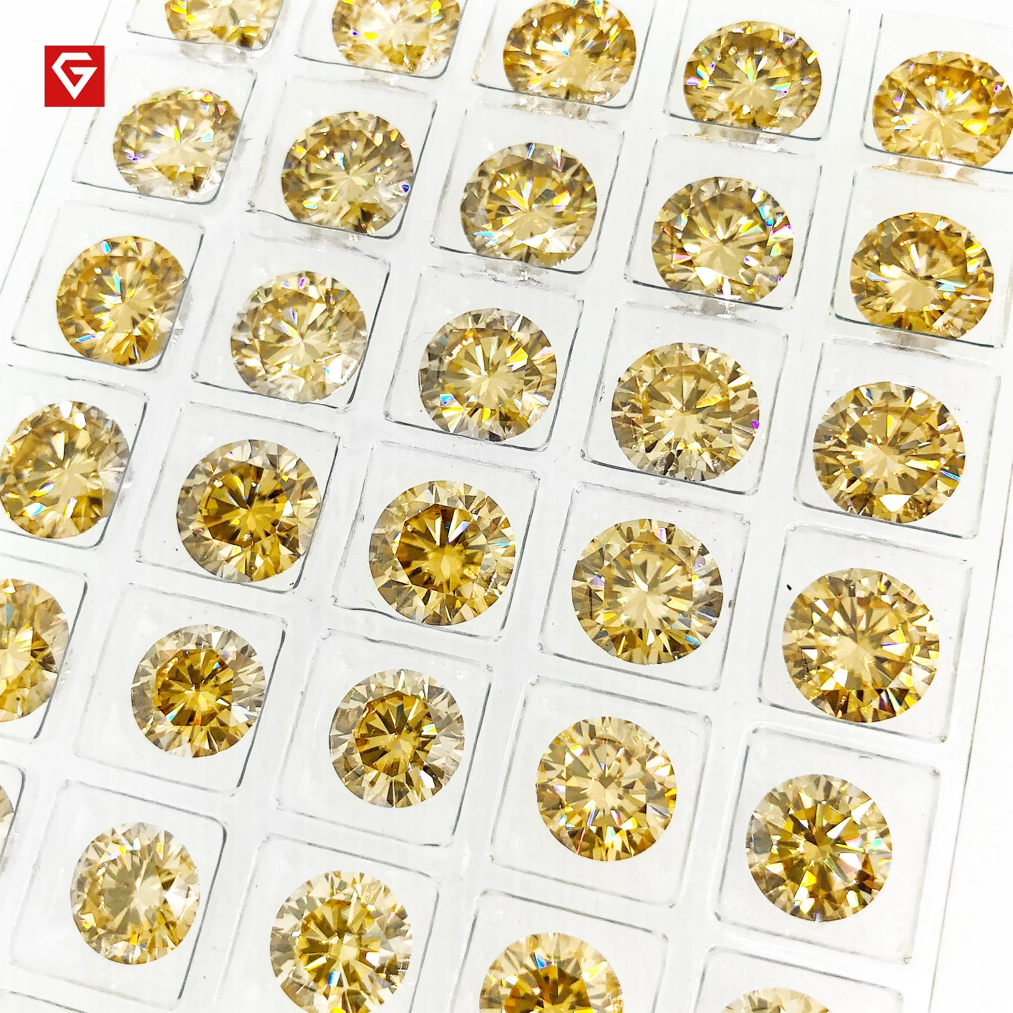 

GIGAJEWE Wholesales Loose 6.5mm 2ct Round Cut Champagne Yellow Colored for Making Jewelry Moissanite Diamonds