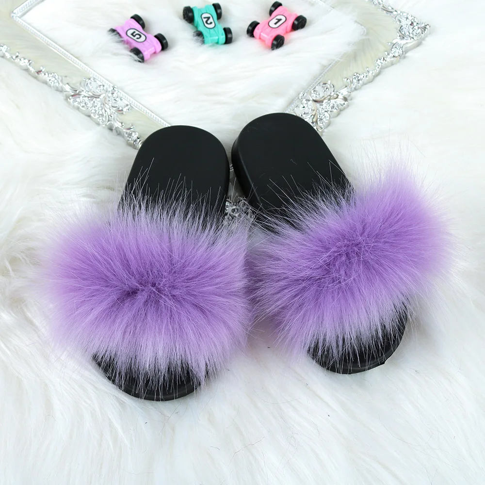 

Colorful Luxury Kids Fur Slides Sandals Women's Slippers Kids Fur Slippers Real Fox Fur Slides