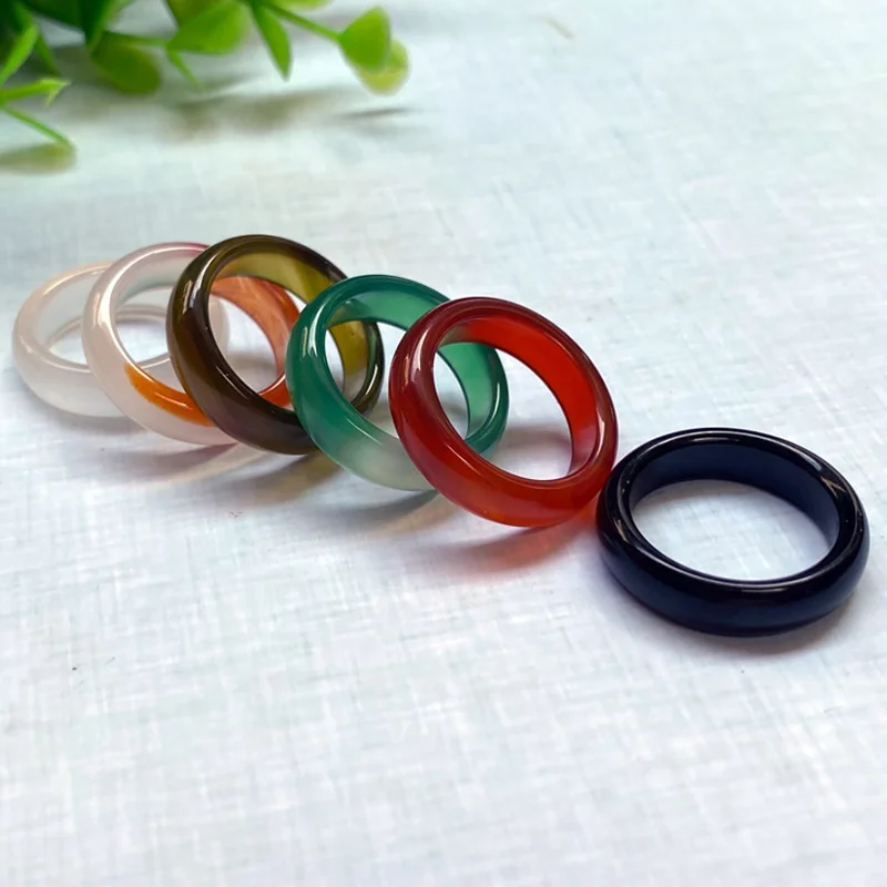 

Wholesale Natural Jade Stone Rings for Women China Gemstone Black Agate Ring Jewelry Jade Rings for Gift, As picture