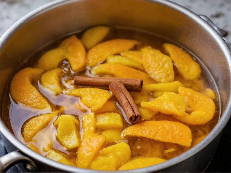 Simmer pot with citrus peels and cinnamon sticks