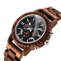 

New Style Wooden Watch Six Hands Business Men Wristwatch Multifunctional 48mm Large Dial Auto Date Fashion Sport Quartz Watch