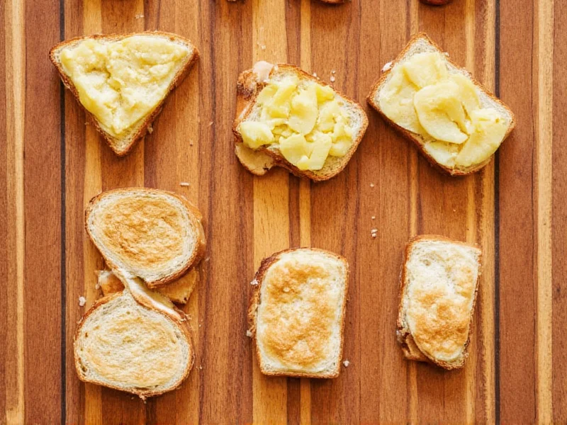 Variety of homemade Texas toast variations on wooden board