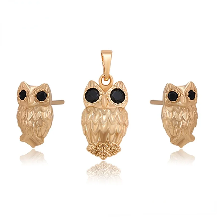 

A00768490 Xuping Jewelry Elegant exquisite Owl want black diamond 18K gold pendant earrings 2 piece set