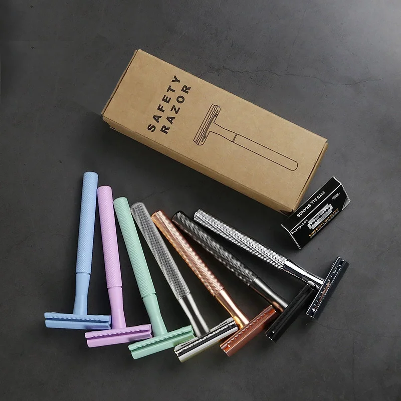 

High Quality Double Edge Metal Safety Razor with Brass Handle Classic Shaving Razor for Men, All colors