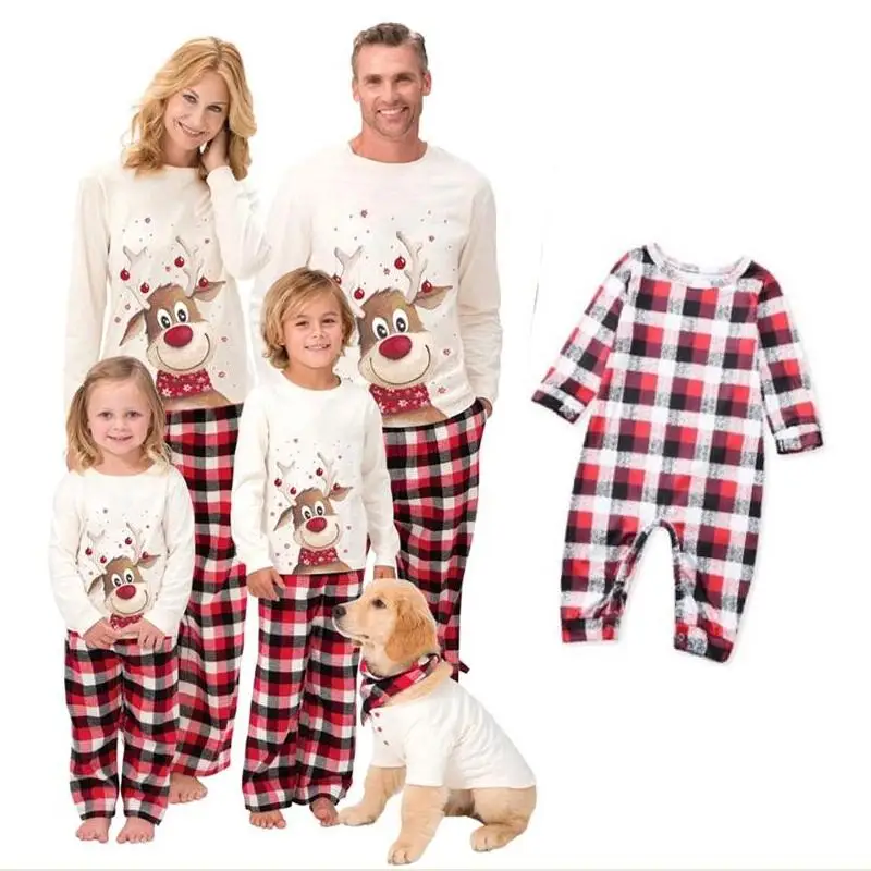 

Father Mom Son Daughter Deer Claus Printed Long Sleeve Long PantsMatching Christmas Pajamas For Family Clothes, Gray /blck /white