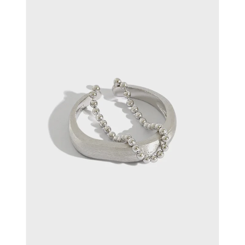 

Korean S925 Double Layer Open Rings Trendy Sterling Silver Round Bead Chain Finger Rings For Girls Gifts