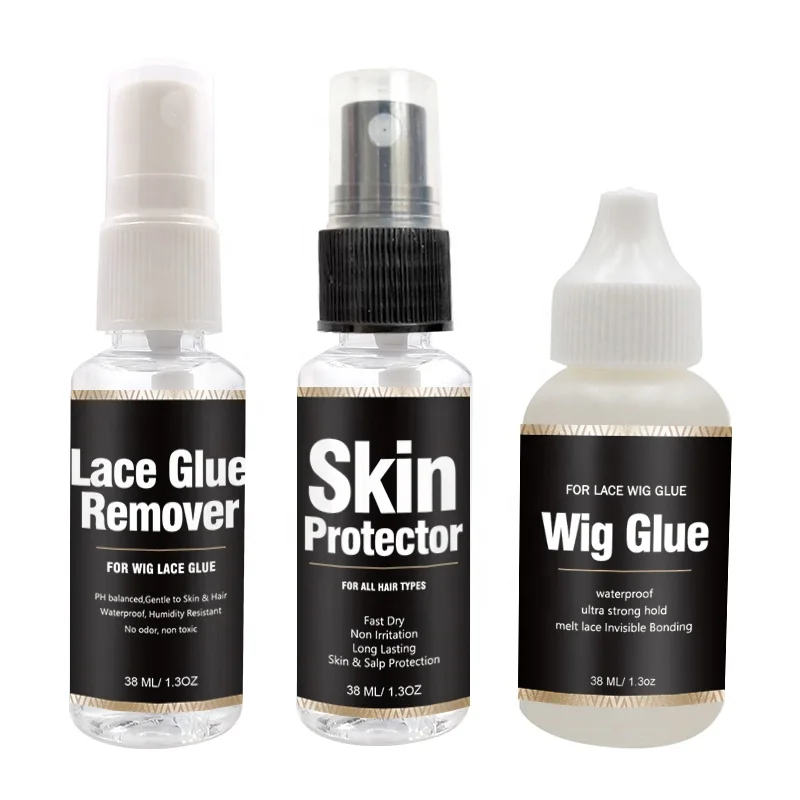 

Lace Wig Glue Remover Skin Protector Hair Styling Bundle Set, White, clear