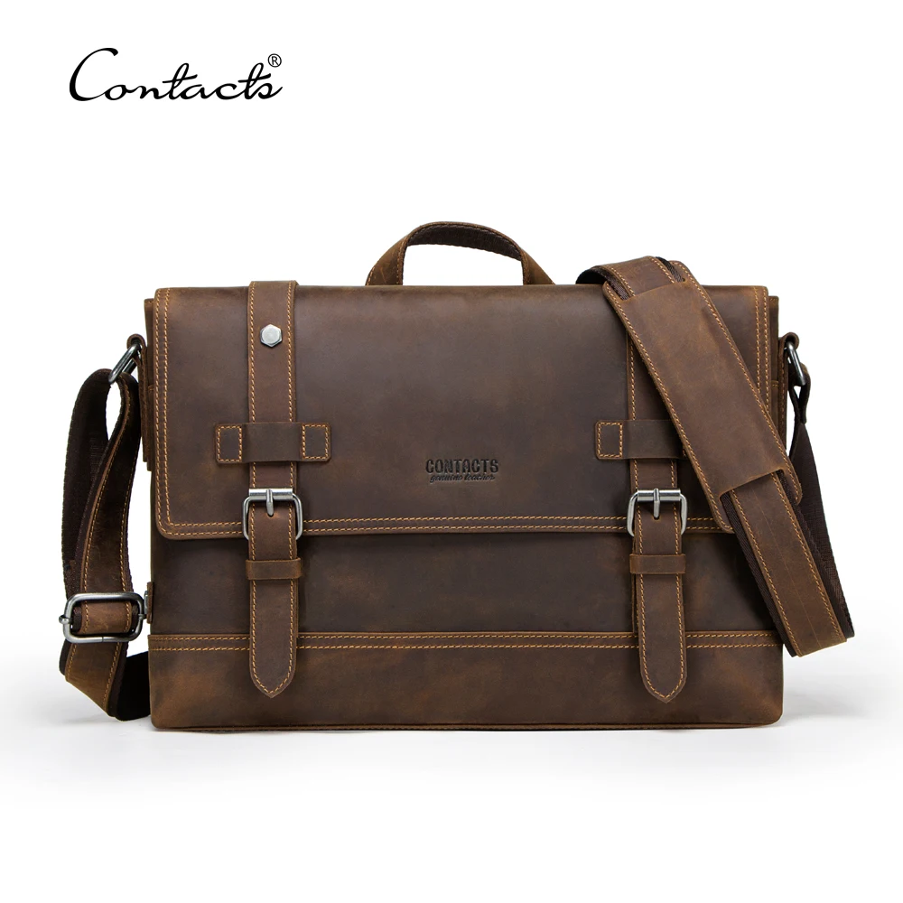 

contact's dropship factory wholesale custom crazy horse leather luxury vintage high quality mens laptop bag for 12 inches, Coffee or customized