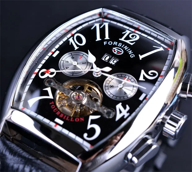 

Forsining Tonneau-Shaped Automatic Man Watch Casual Leather Tourbillon Business Wristwatches Men Mechanical Clock Montre Homme, 5-colors