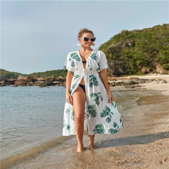 

2021 Beach Cover Up Beach Blouse Printed Long Bikini Swimsuit Beach Cover Up, Picture color