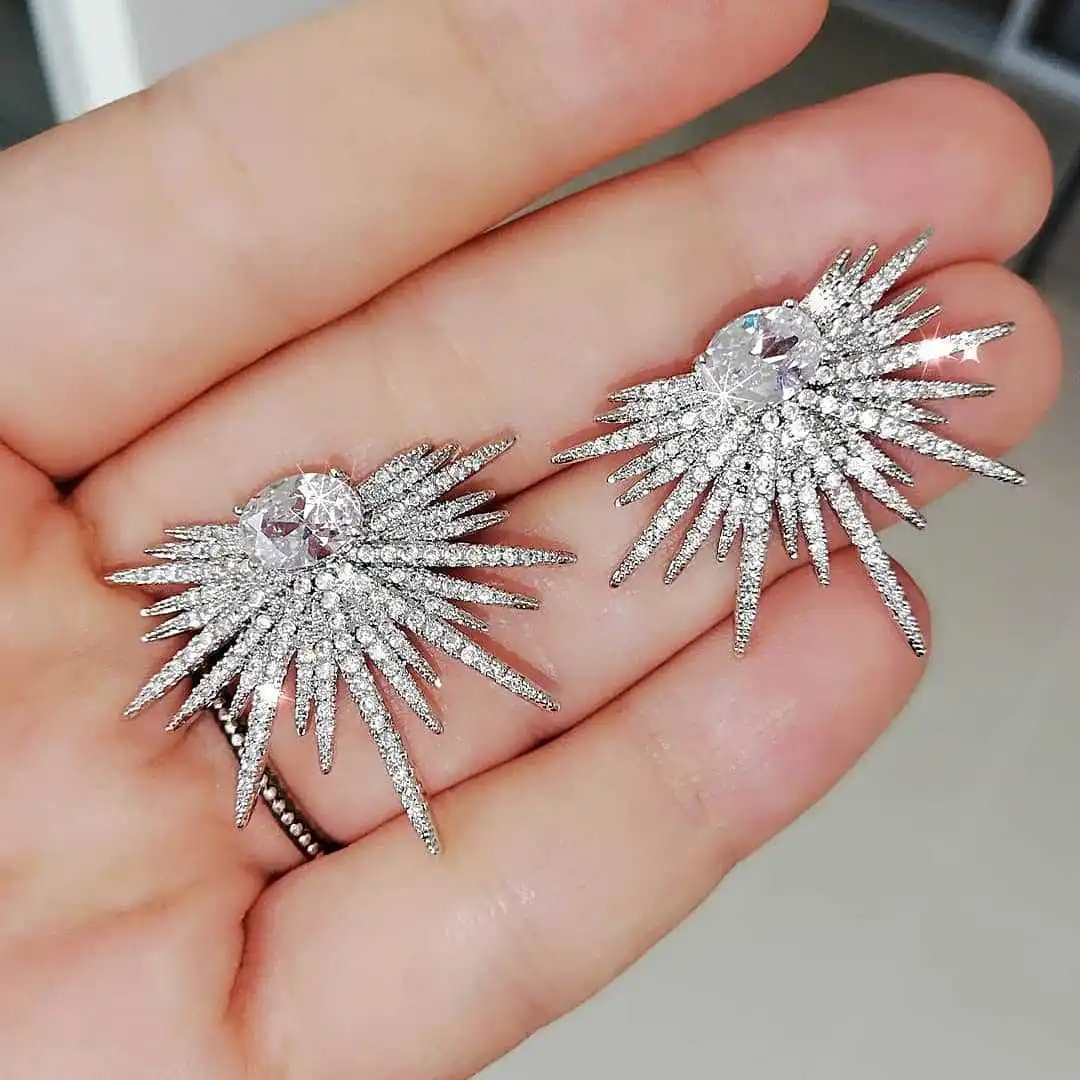 

CAOSHI Jewelry 2020 New Silver Color Fashion earrings Zirconia Big Earrings Female Statement Stud Earring for Woman
