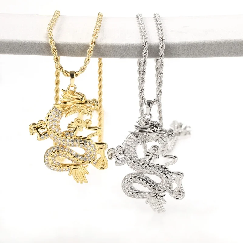 

Men's Jewelry Father'S Day Gift Stainless Steel Rope Chain Necklace Dragon Pendant With Stunning Crystal Zircon