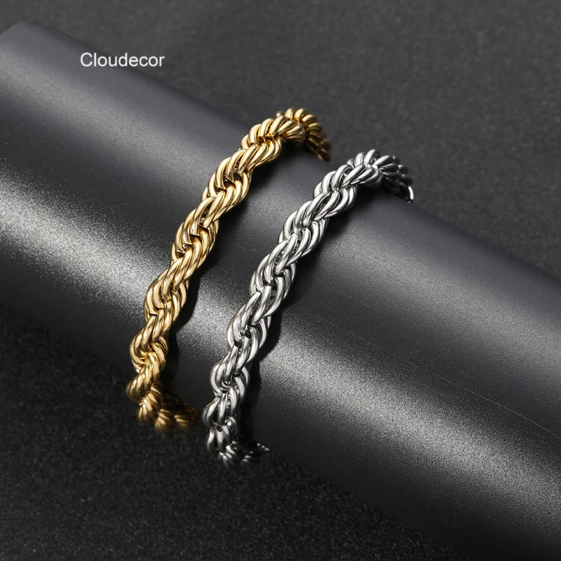 

Hip Hop Twist Chain Bracelet Ins Men And Women Couple Bracelet 18K Gold Plated 3mm 5mm 8mm Stainless Steel Rope Chain Bracelet