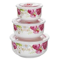 

KC-00666 ceramic serving bowls with plastic lid,porcelain fresh seal bowls.