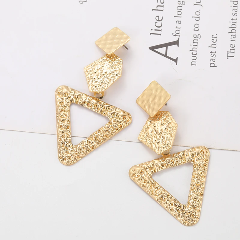 

2019 Wholesale personality triangle dumb gold geometry shape metal tassel earrings