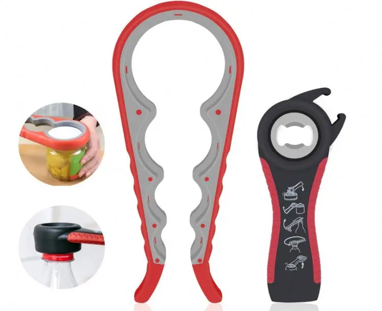 

50% OFF Homesmart Kitchen Gadgets 5 in1 Multi Function Can Opener Bottle with Silicone Handle Easy to Use Elderly Can Opener, Red