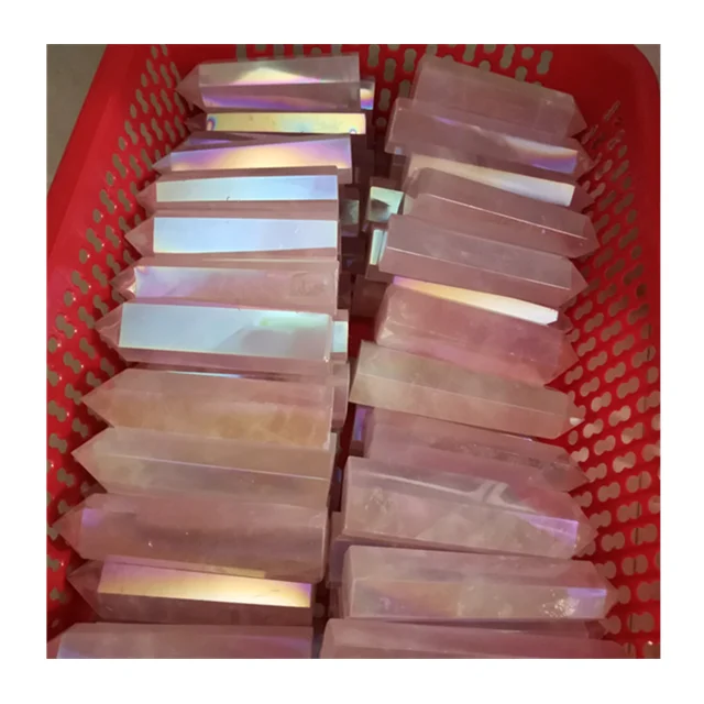 

Wholesale natural pink tower angel aura rose quartz crystals wand point healing stone for sale
