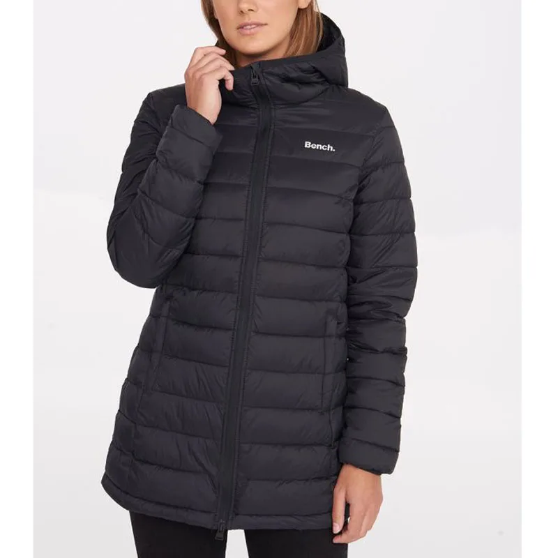 

Women's winter nylon black long zipper hoody waterproof lightweight quilting padded jackets and coats 2021, Customizable